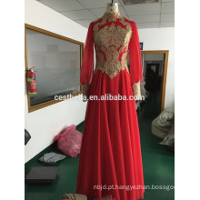 Manga longa vestido de casamento arabe vermelho vestido de noiva muçulmano hijab
